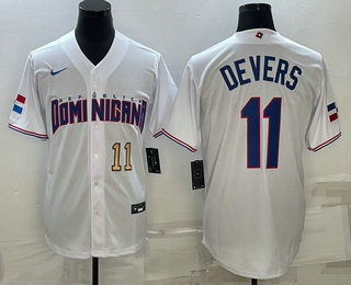 Men%27s Dominican Republic Baseball #11 Rafael Devers Number 2023 White World Baseball Classic Stitched Jerseys